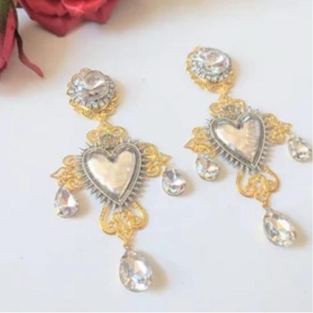 Sacred Heart Statement Earrings with Rhinestones ✨